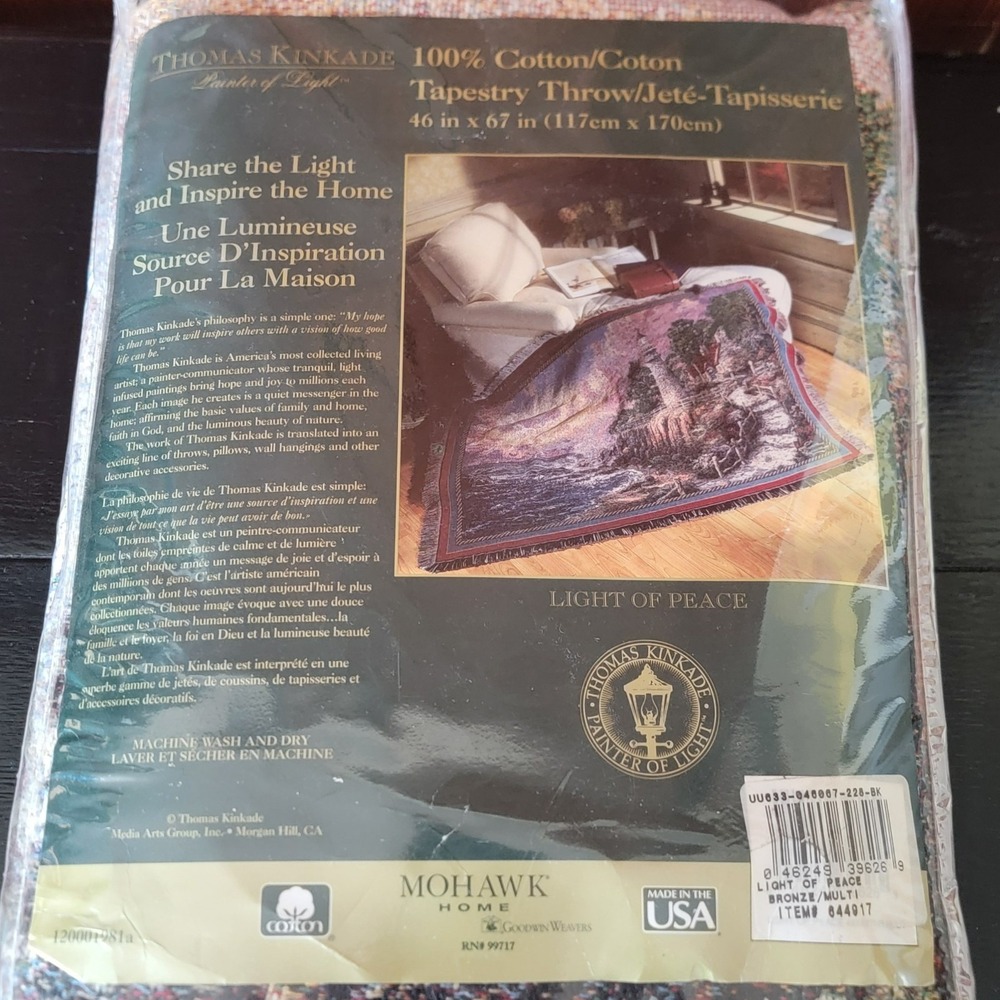 New Thomas Kinkade Light of Peace Tapestry Throw Blanket 46x67 100% Cotton Art